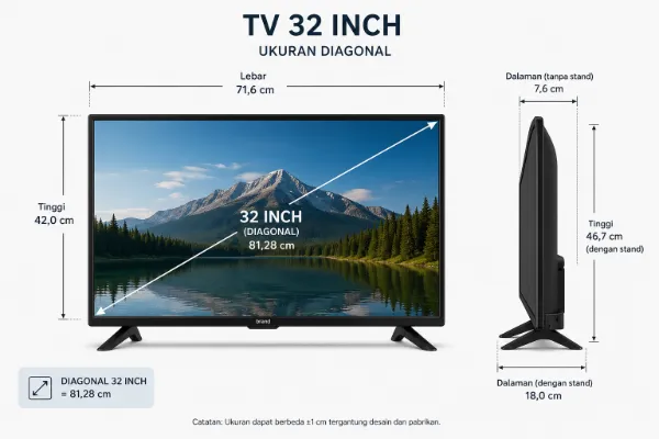 Ukuran TV 32 inch berapa cm?